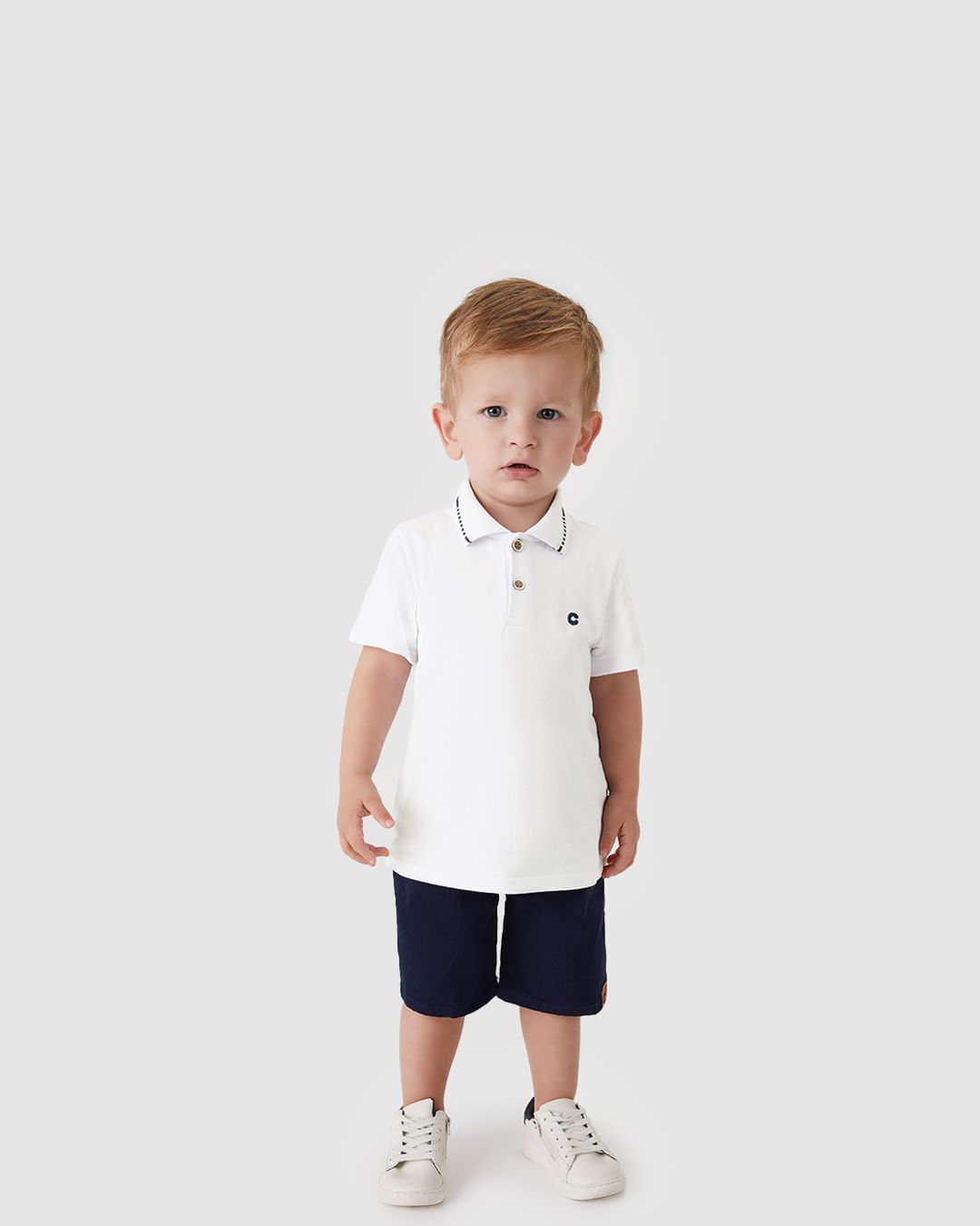 Conjunto Menino Camisa Polo Peitilho E Bordado Frontal Em Algodão - Carinhoso