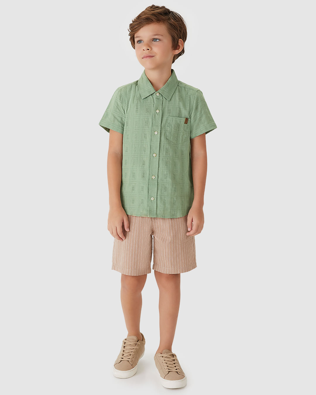 Camisa Menino Manga Curta Bolso Frontal Em Algodão - Carinhoso - Imagem 10