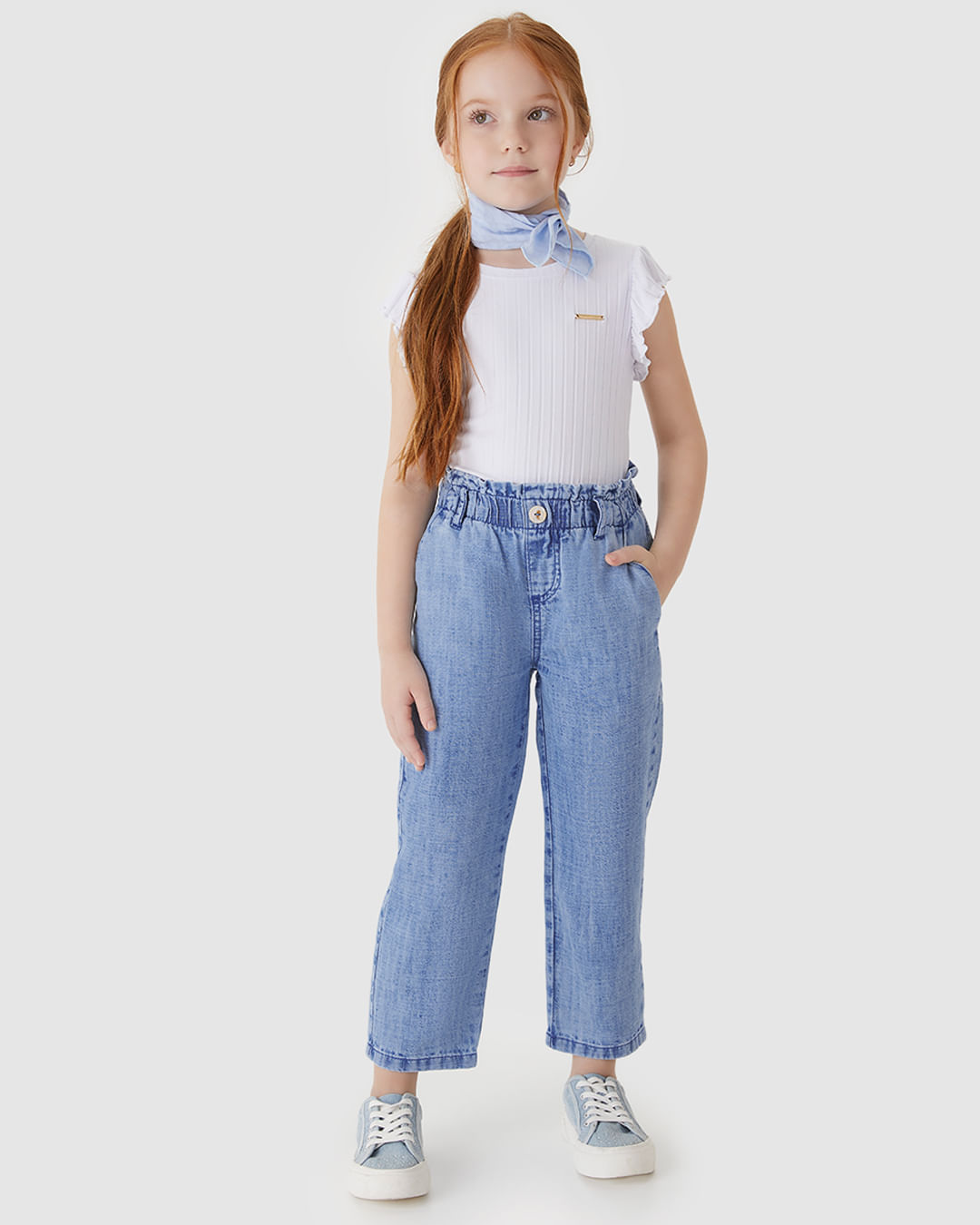 Calça Menina Clochard Cintura Alta Em Jeans Stretch - Carinhoso - Imagem 13
