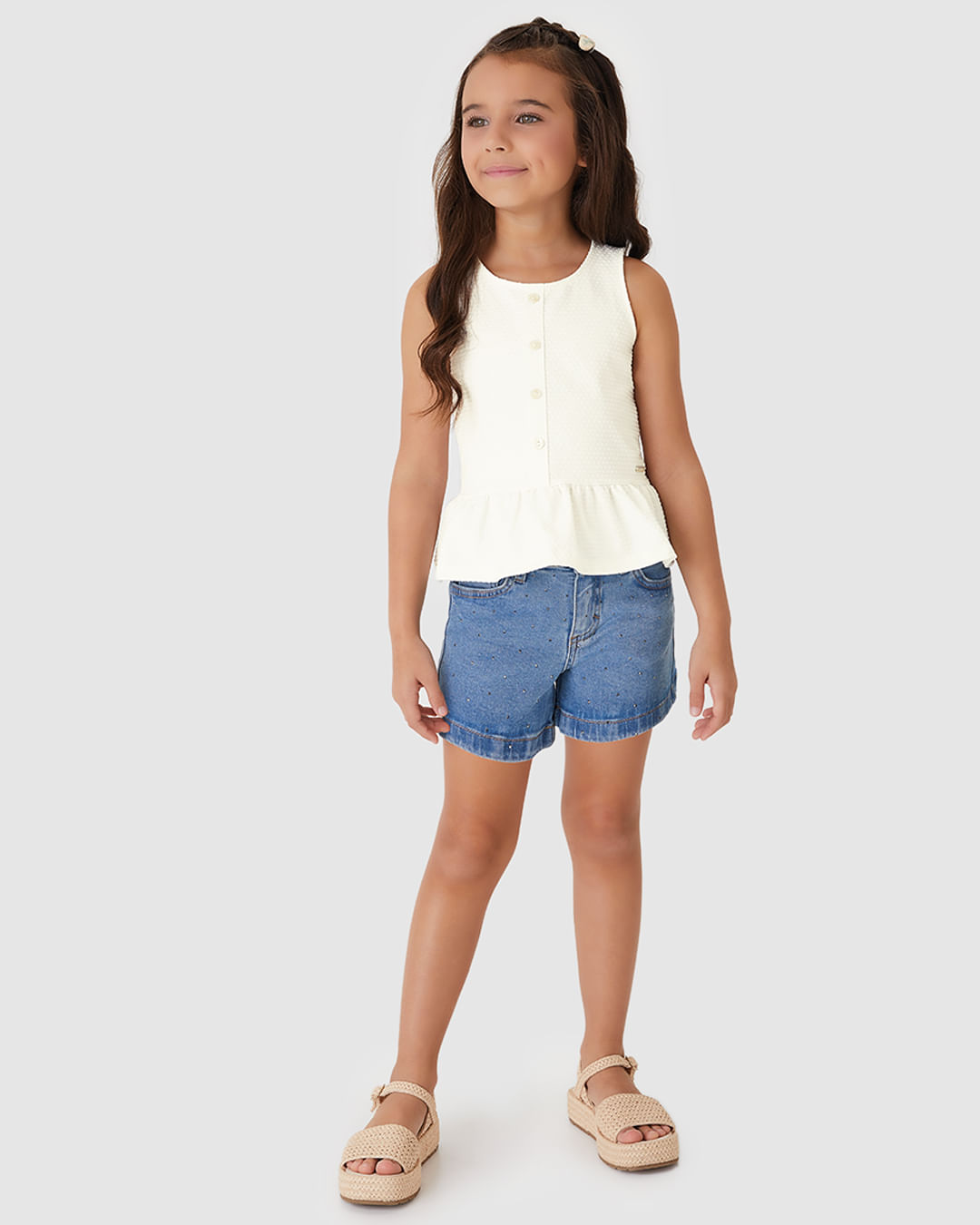 Blusa Menina Peplum Botões Frontais em Malha Texturizada - Carinhoso