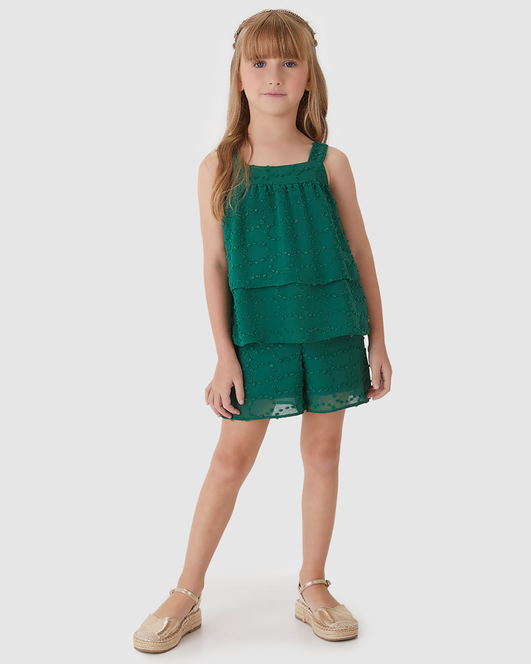 Conjunto Menina Regata E Shorts Em Tecido Plumetis Brilho - Carinhoso - Imagem 7