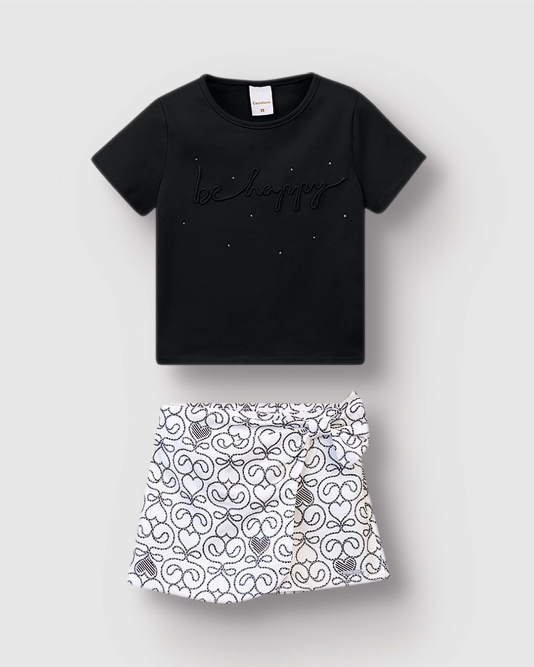 Conjunto Menina Blusa Be Happy e Shorts Saia Estampado - Carinhoso