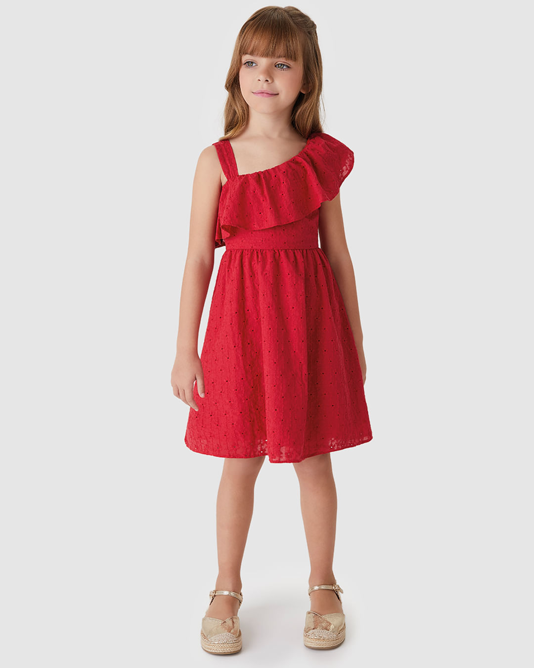 Vestido Menina Acinturado Alça E Babado Em Tecido Bordado - Carinhoso - Imagem 11