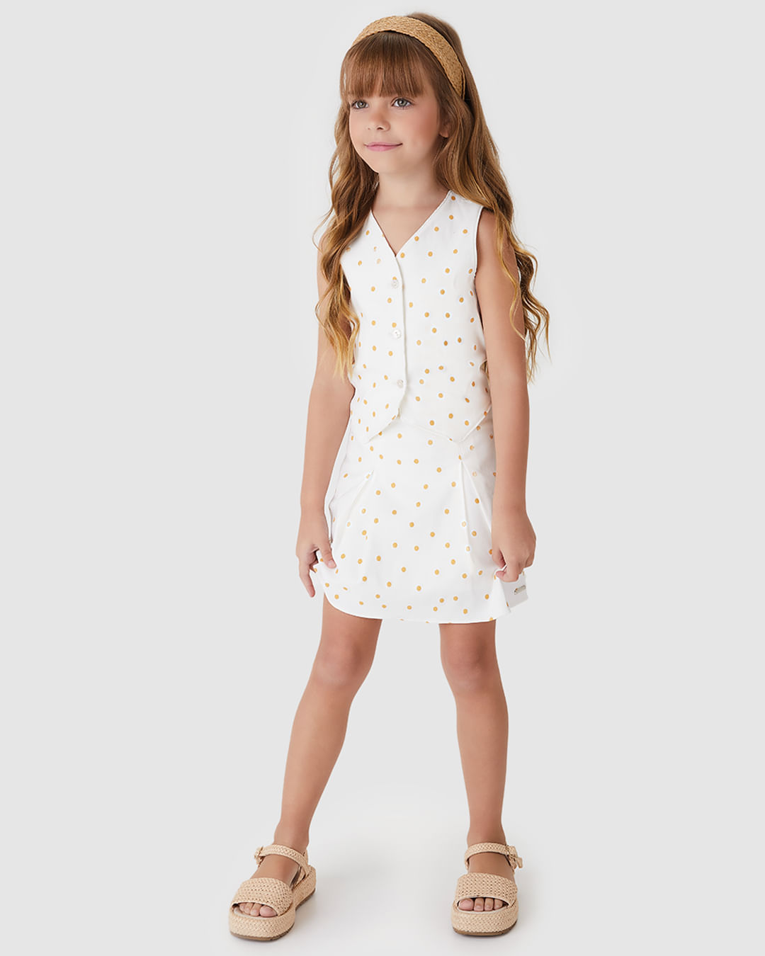 Vestido Menina Alfaiataria Estampa Poá Botões Frontais Bengaline - Carinhoso