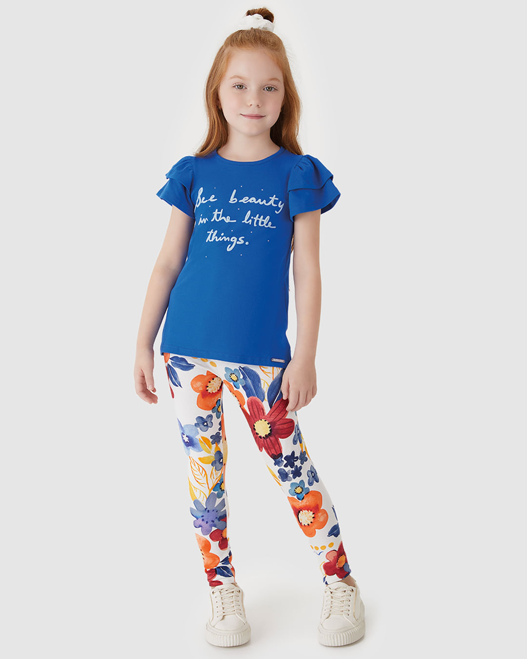 Conjunto Menina Calça Legging Estampa Floral Em Algodão - Carinhoso - Imagem 3