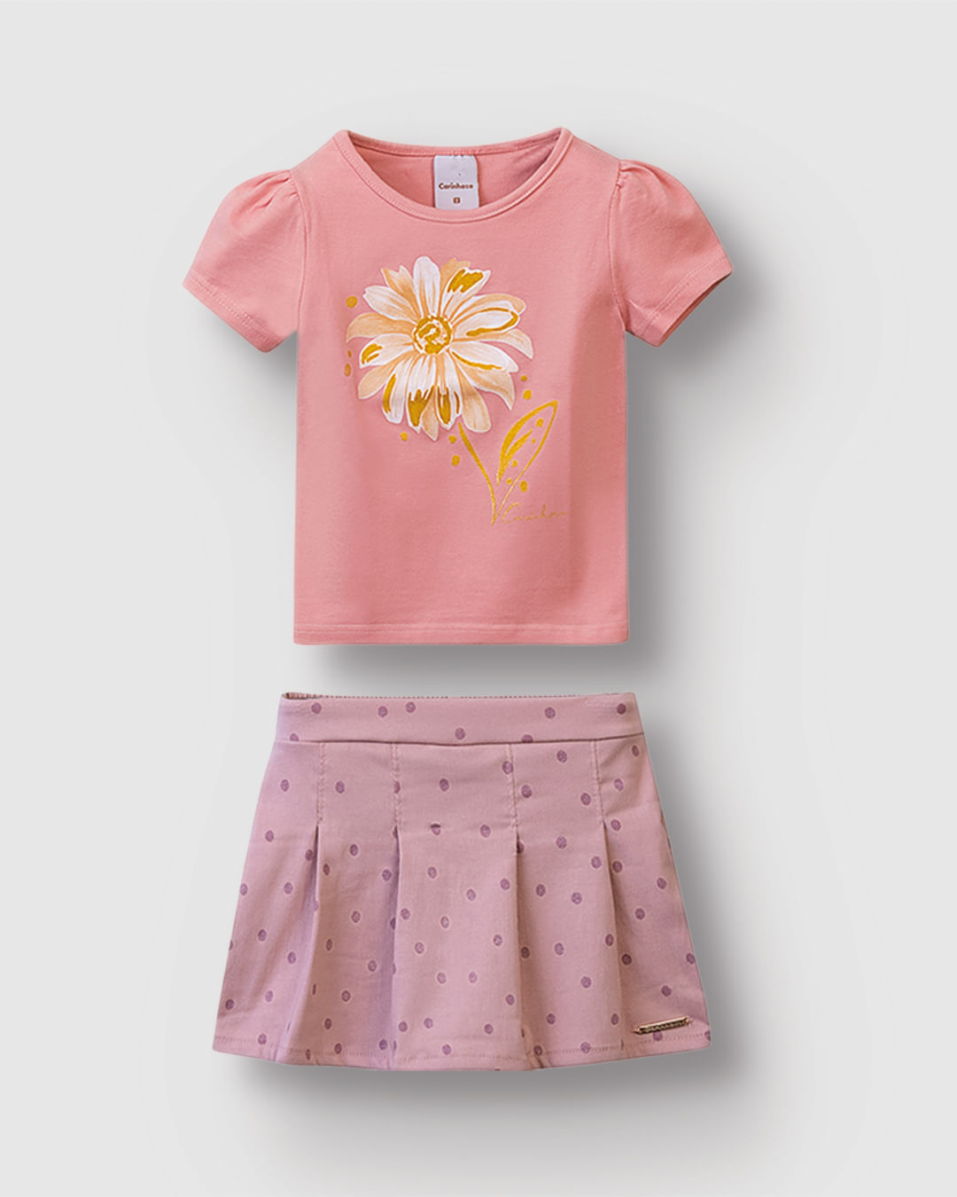 Conjunto Menina Blusa E Saia Estampa Poá Em Bengaline - Carinhoso