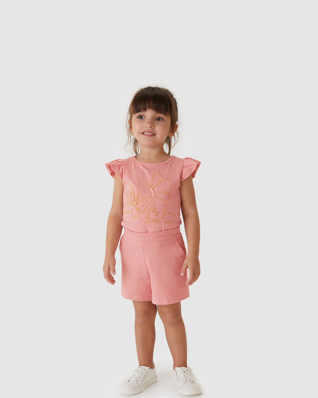 Conjunto Menina Blusa Bordado Com Aplique Pérolas Em Algodão - Carinhoso