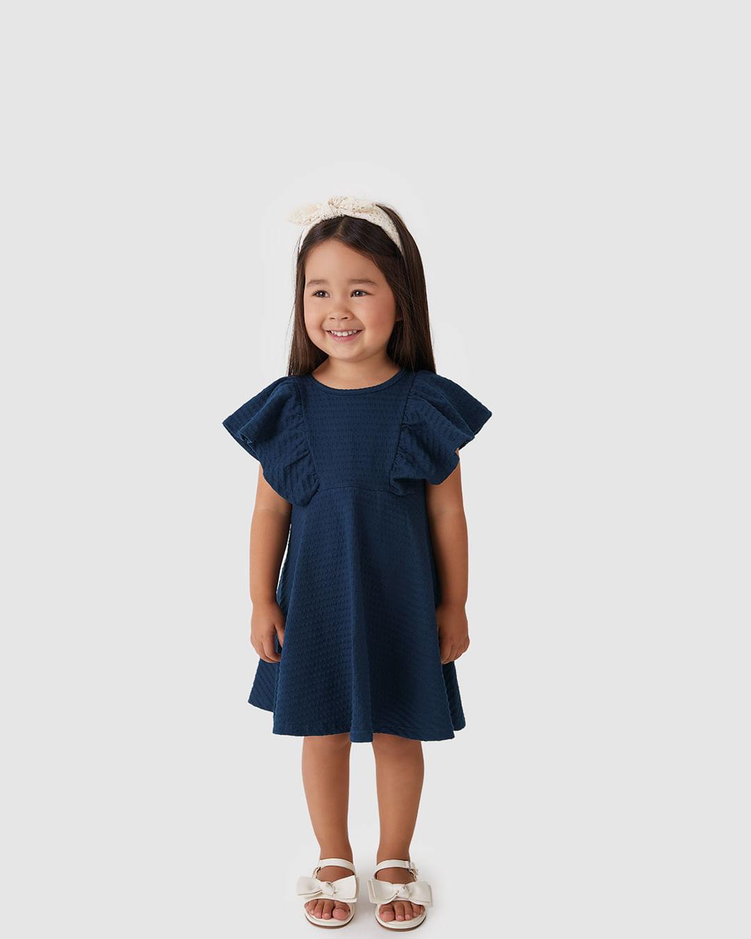 Vestido Menina Amplo Mangas Com Franzido Em Malha Texturizada - Carinhoso - Imagem 3