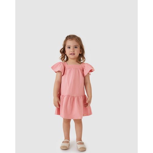 Vestido Menina Amplo Decote Quadrado em Malha Texturizada - Carinhoso