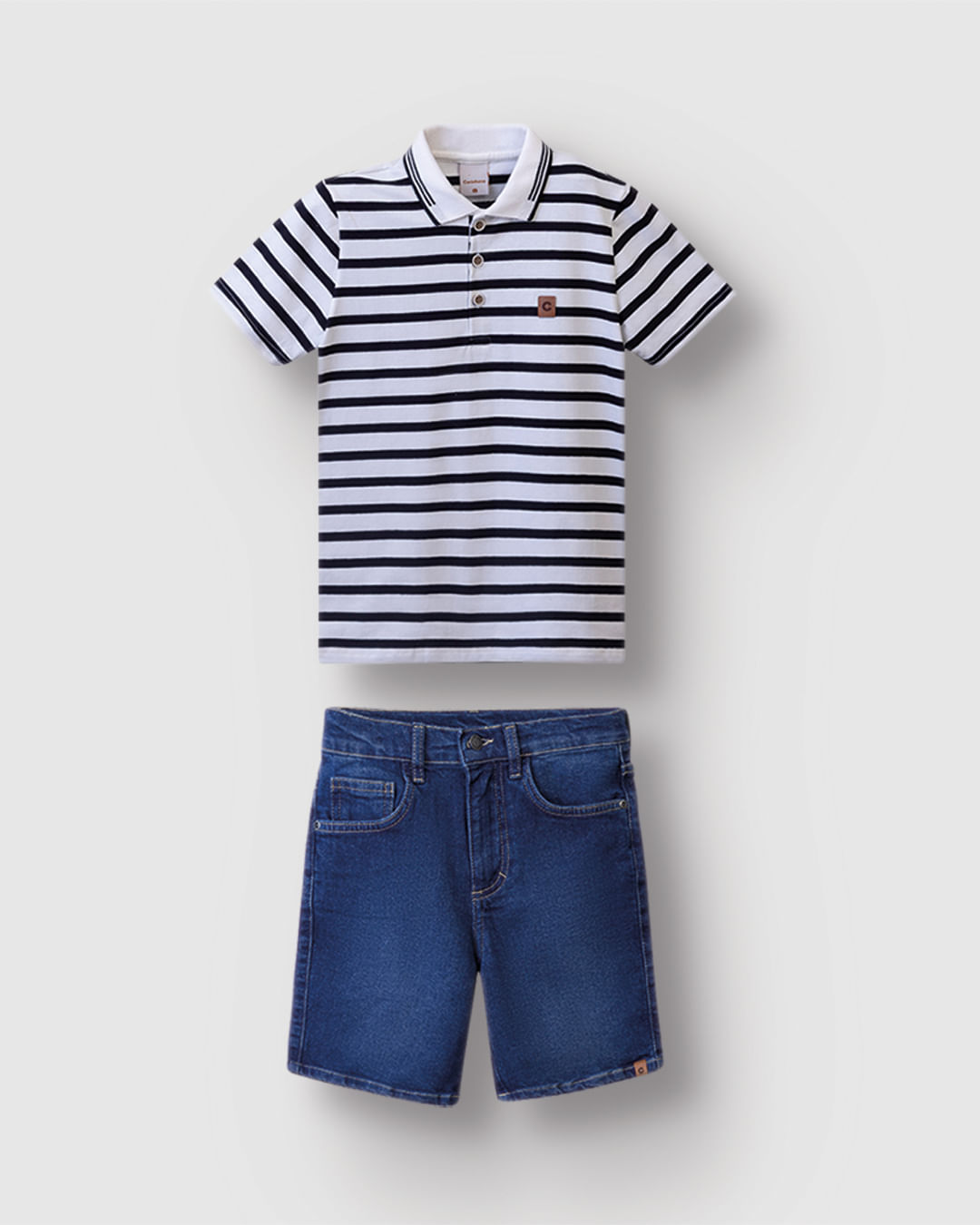 Conjunto Menino Camisa Polo Listrada Em Algodão - Carinhoso - Imagem 13