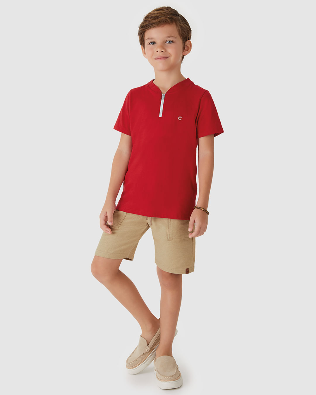 Conjunto Menino Camiseta Abertura Frontal Por Zíper Em Algodão - Carinhoso - Imagem 5