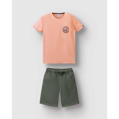 Conjunto Menino Camiseta Bordado Frontal Malha Linho Texturizada - Carinhoso