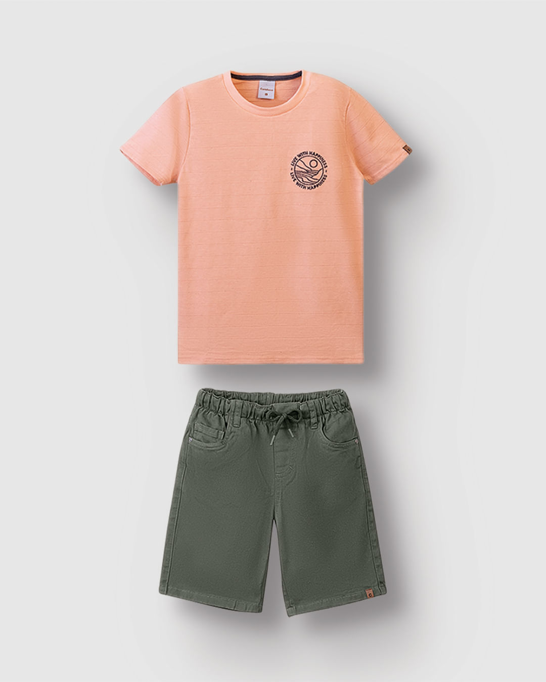 Conjunto Menino Camiseta Bordado Frontal Malha Linho Texturizada - Carinhoso - Laranja - 6