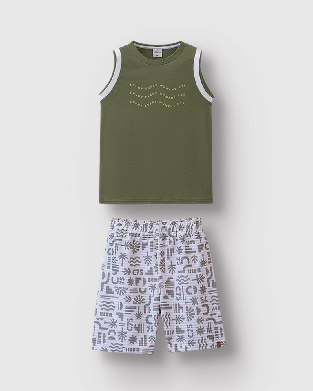 Conjunto Menino Bermuda Estampada Em Moletinho Listrado Linho - Carinhoso - Imagem 3