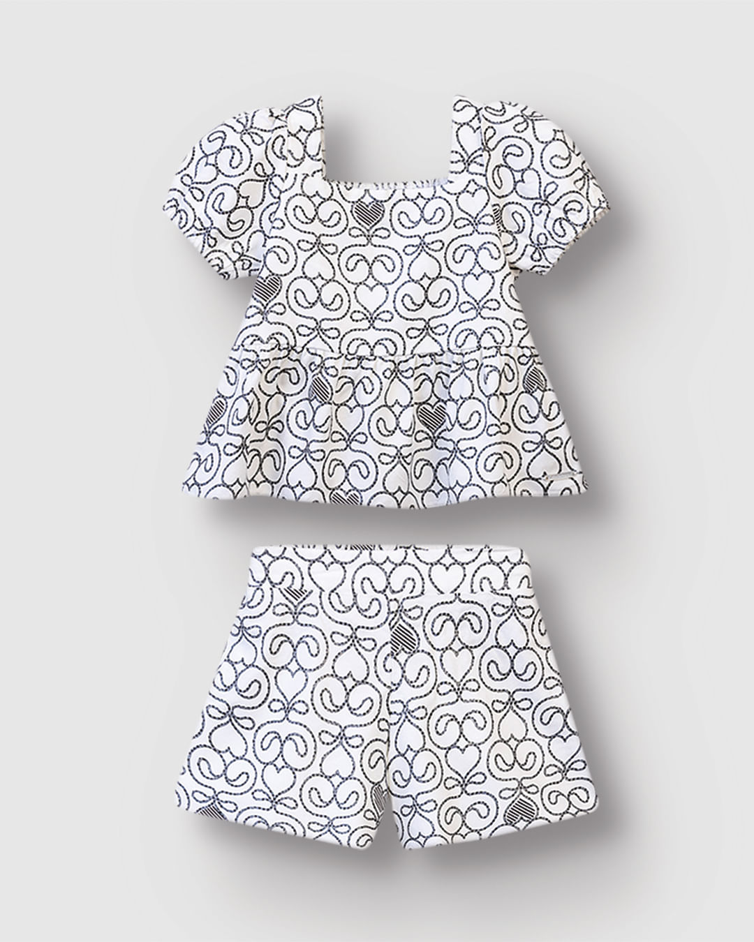 Conjunto Menina Blusa E Shorts Estampa Corações Em Crepe Viscose - Carinhoso