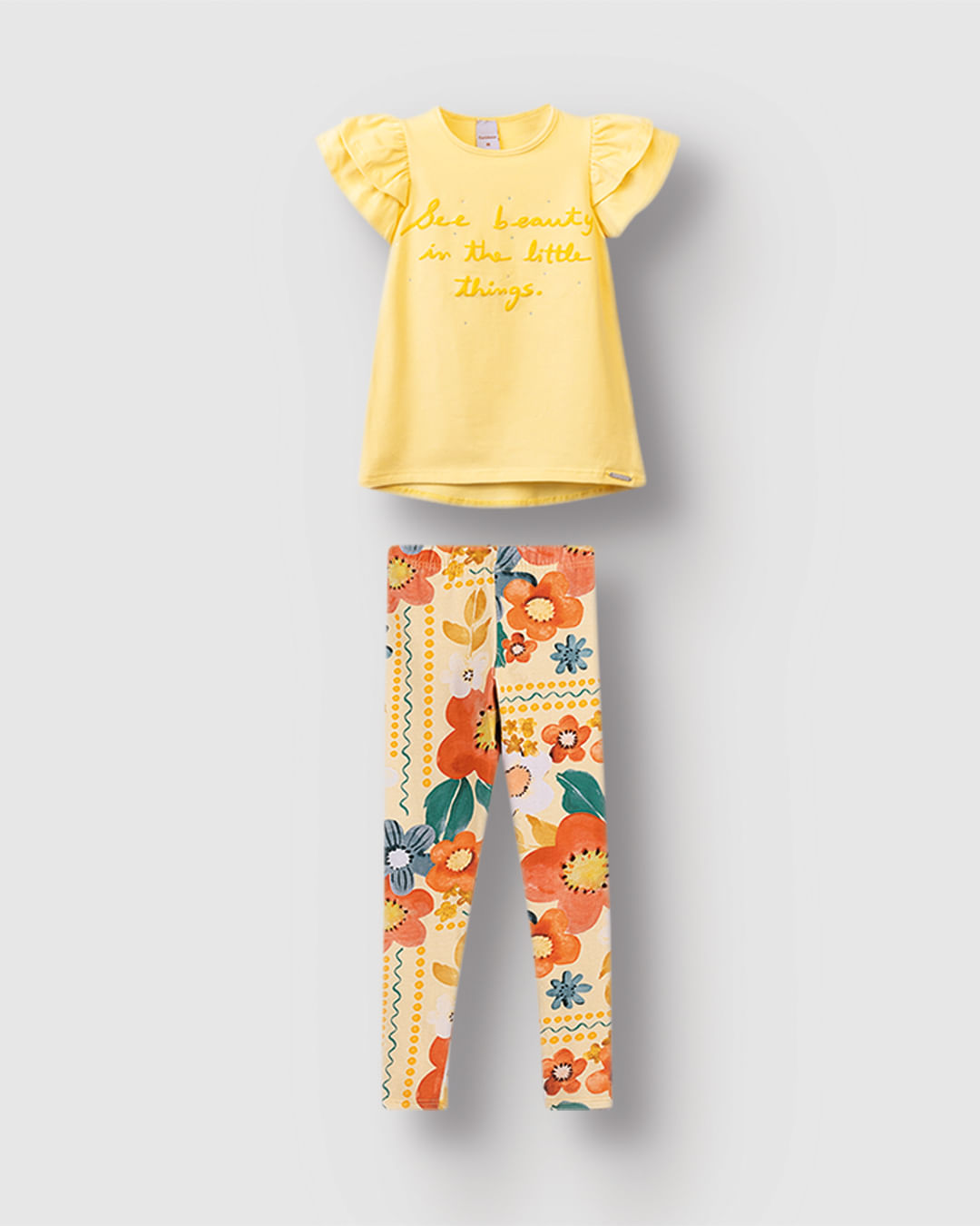 Conjunto Menina Calça Legging Estampa Floral Em Algodão - Carinhoso - Imagem 6