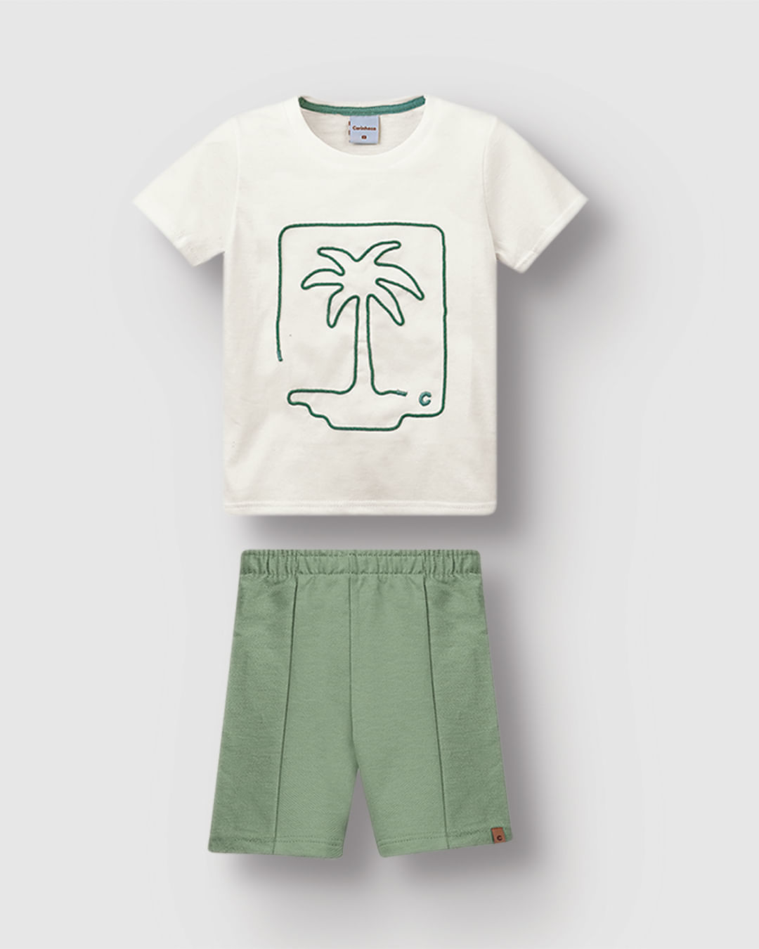 Conjunto Menino Camiseta Estampa Bordada Coqueiro Em Algodão – Carinhoso