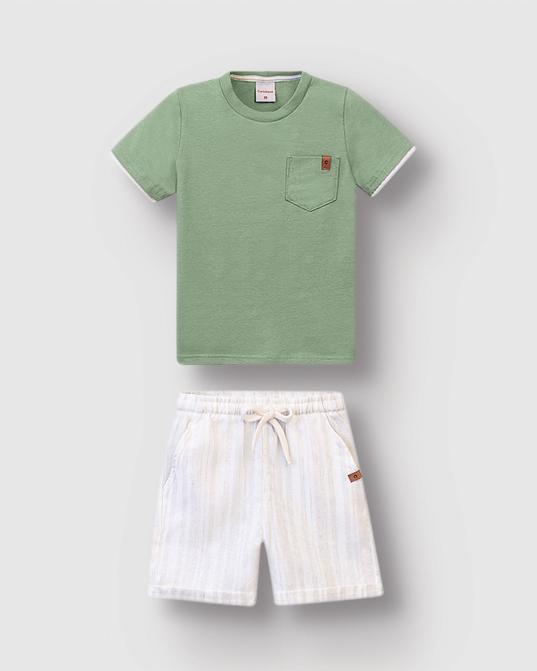 Conjunto Menino Camiseta E Bermuda Listrada Em Malha Linho - Carinhoso - Imagem 5