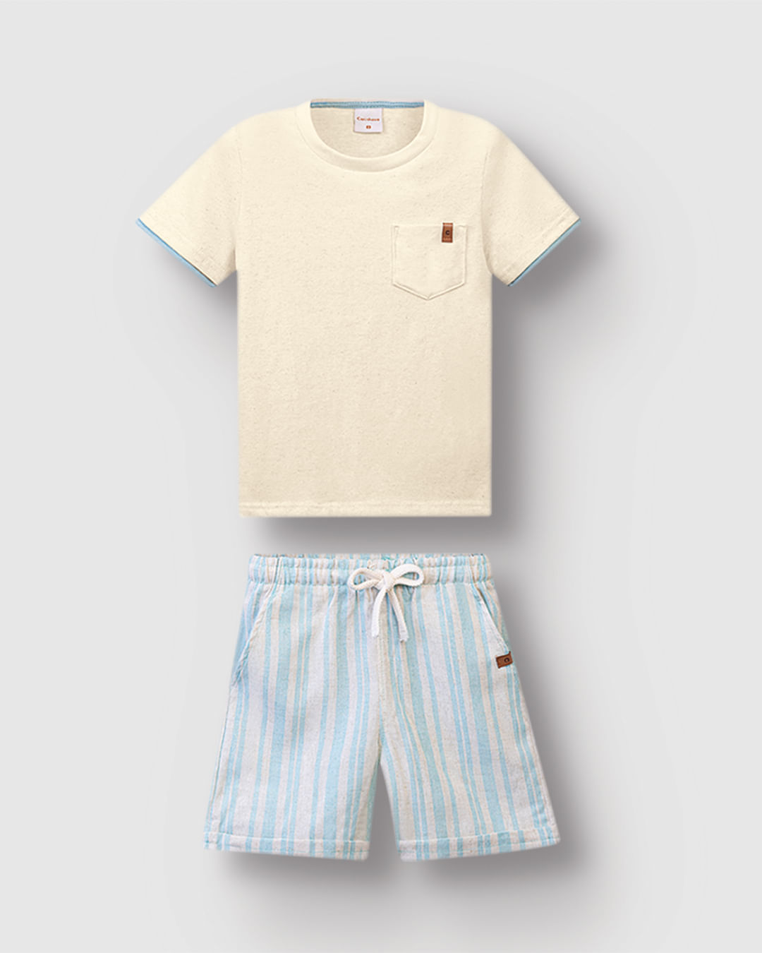 Conjunto Menino Camiseta E Bermuda Listrada Em Malha Linho - Carinhoso - Imagem 6