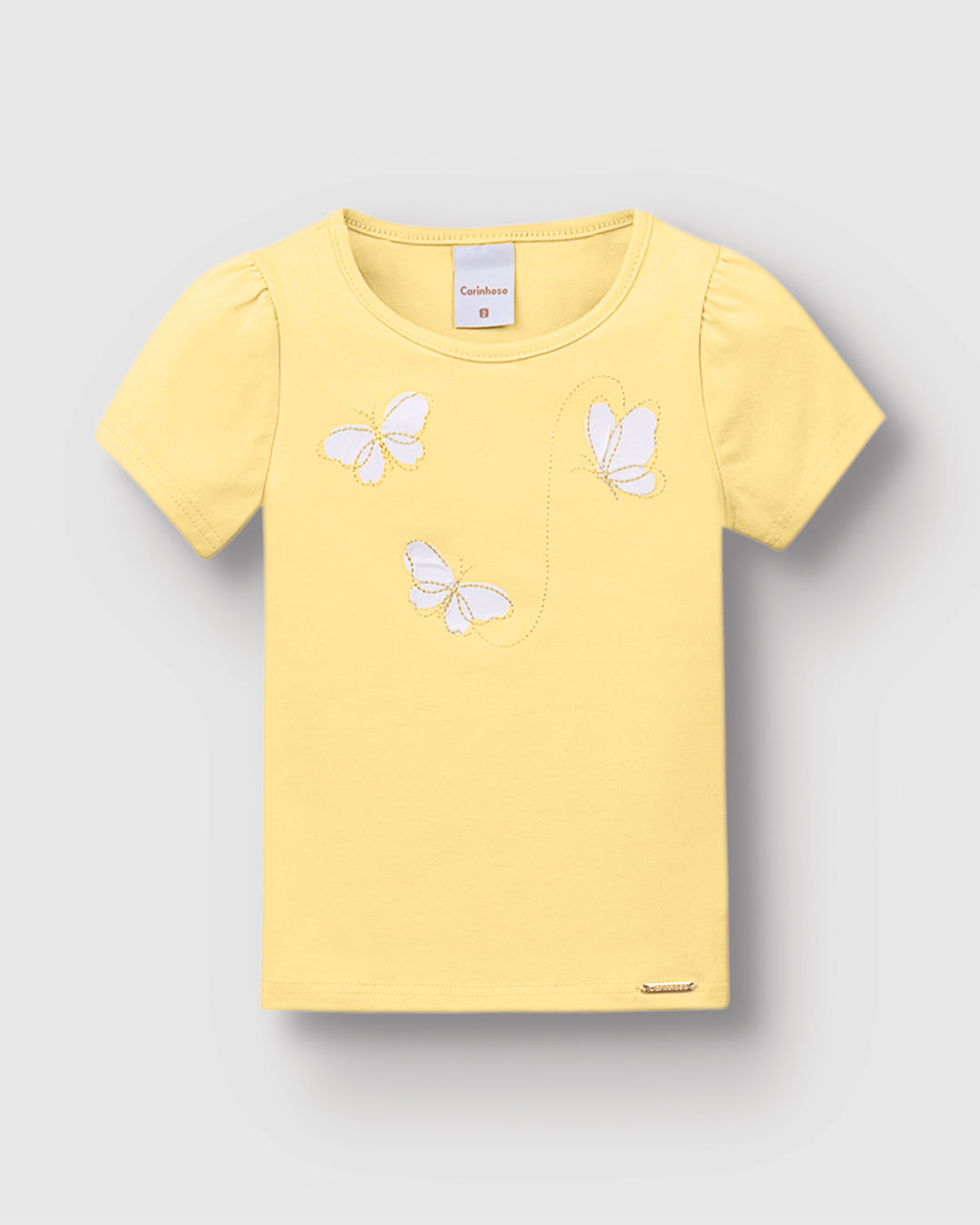 Blusa Menina Bordado Com Aplique Borboletas Em Algodão - Carinhoso