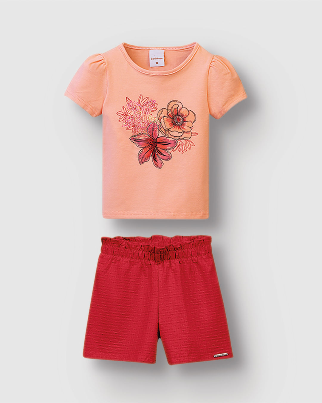 Conjunto Menina Blusa Estampa Flores Bordado Lantejoula - Carinhoso