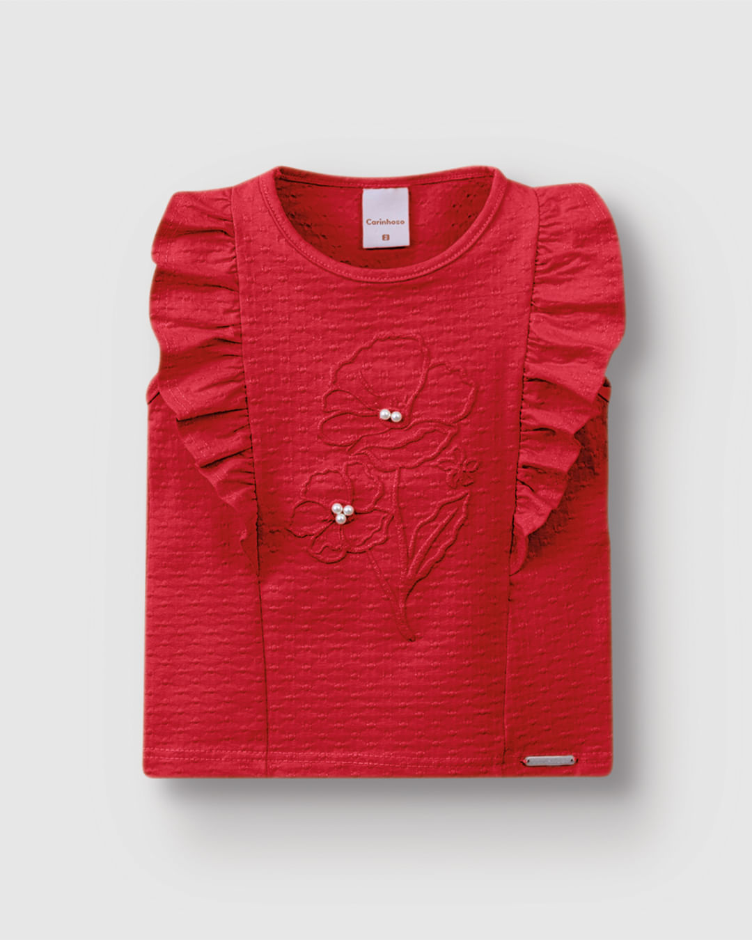 Blusa Menina Estampa com Aplique Pérola em Malha Texturizada - Carinhoso