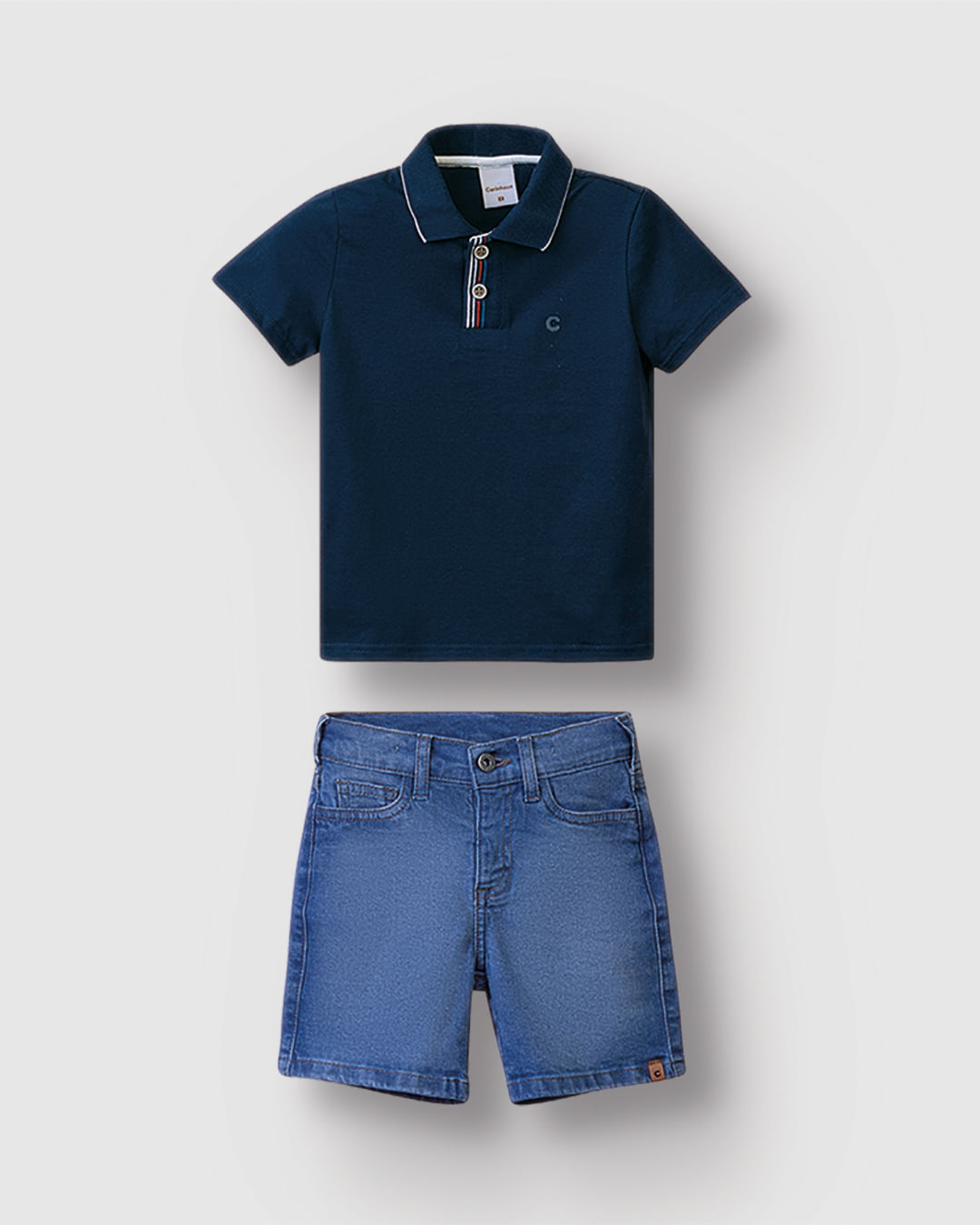 Conjunto Menino Camisa Polo E Bermuda Cós Ajustável Em Jeans Stretch - Carinhoso - Imagem 11