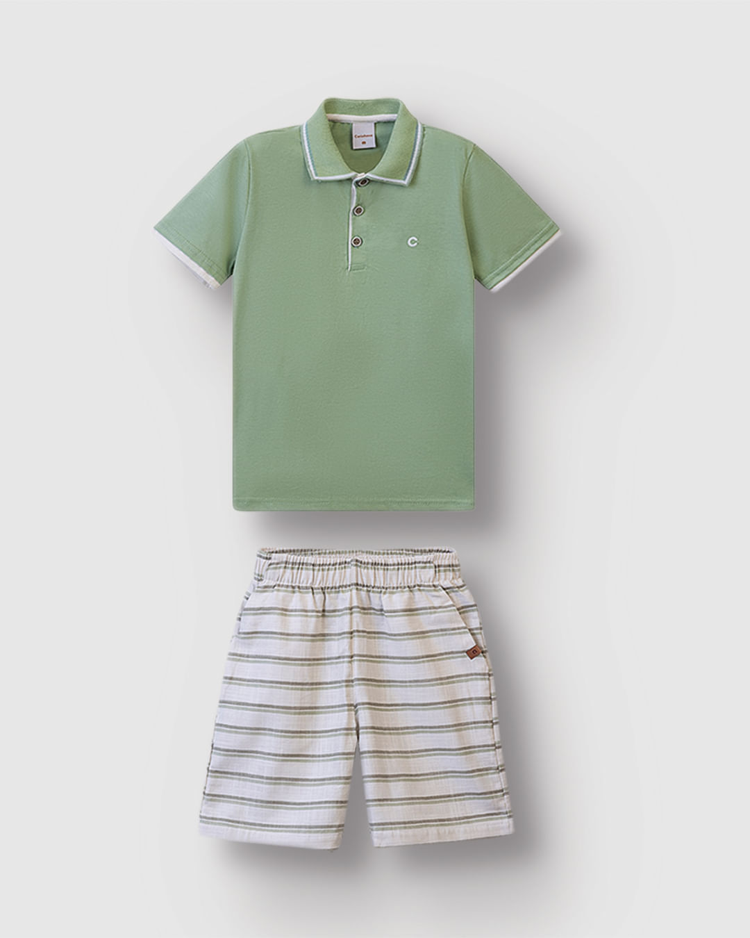 Conjunto Menino Camisa Polo E Bermuda Estampa Listrada Em Algodão - Carinhoso - Imagem 6