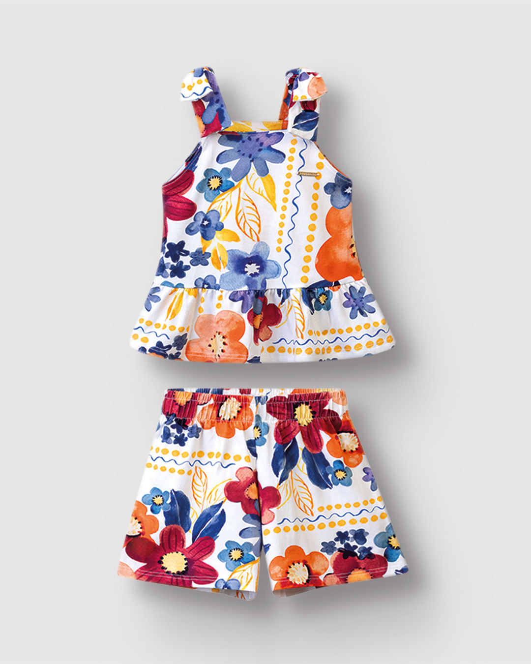 Conjunto Menina Blusa Peplum E Shorts Estampa Floral Em Algodão - Carinhoso - Imagem 12