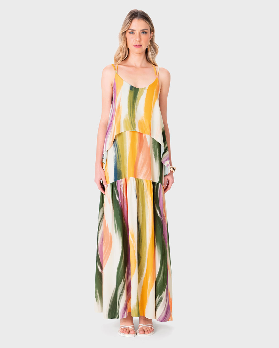 Vestido Longo Feminino Alça Fina Amarração Nas Costas Em Viscose - ENFIM - Imagem 5