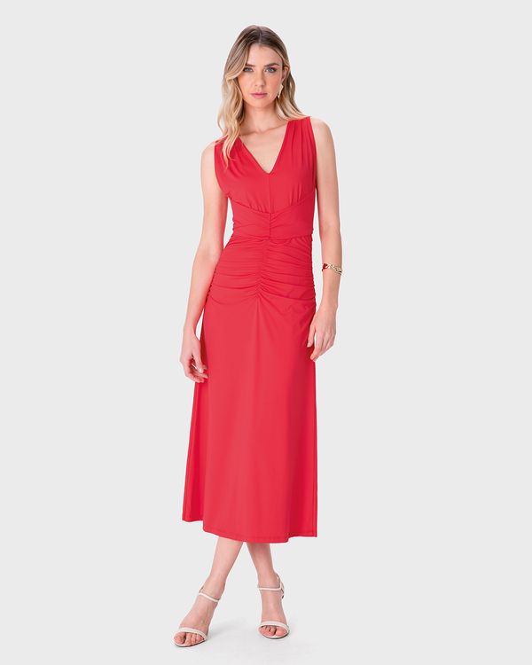 Vestido Midi Feminino Evasê Acinturado em Malha Conforto Dry - ENFIM Vermelho - M