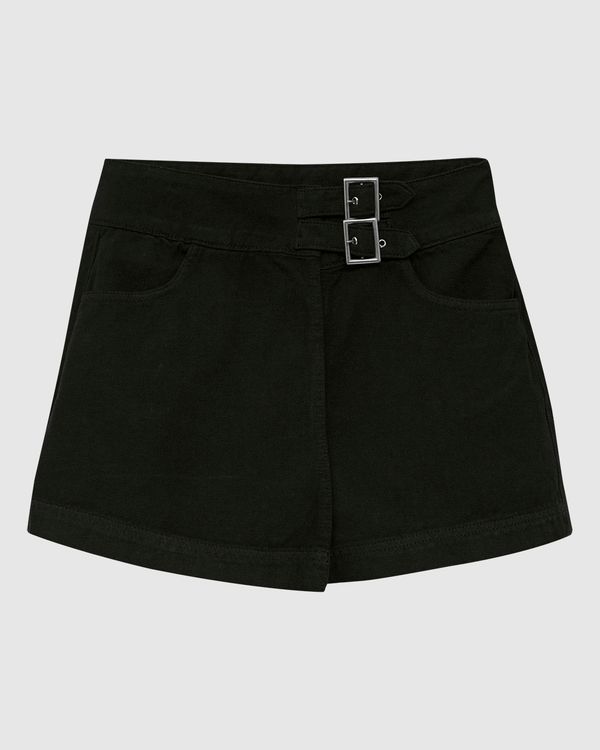 Shorts Saia Feminino Detalhe Fivela Dupla Metal Em Sarja - ENFIM Preto - 42