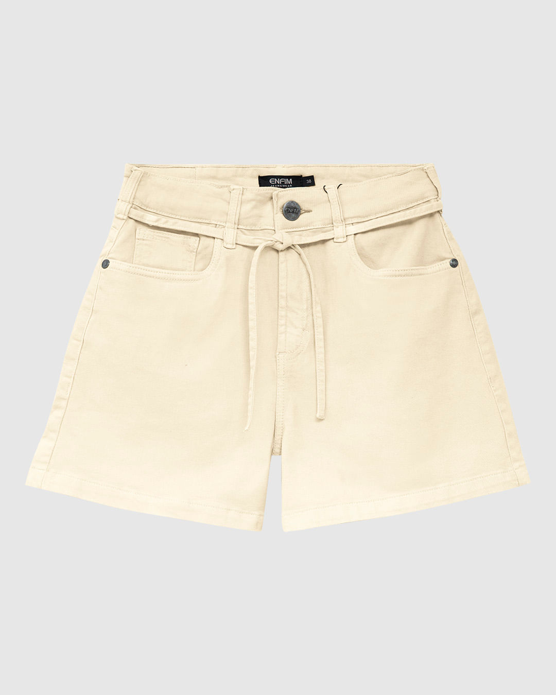 Shorts Feminino Mom Acompanha Tecido para Cinto em Sarja Stretch - ENFIM