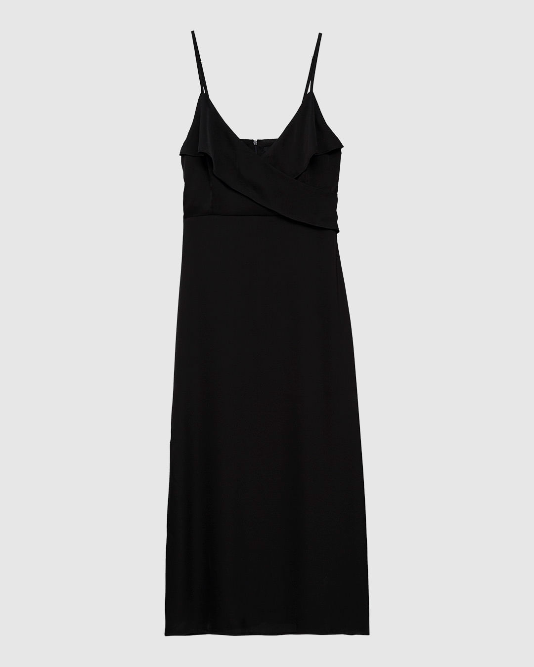 Vestido Midi Feminino Evasê Decote V Faixas Sobrepostas em Cetim - ENFIM