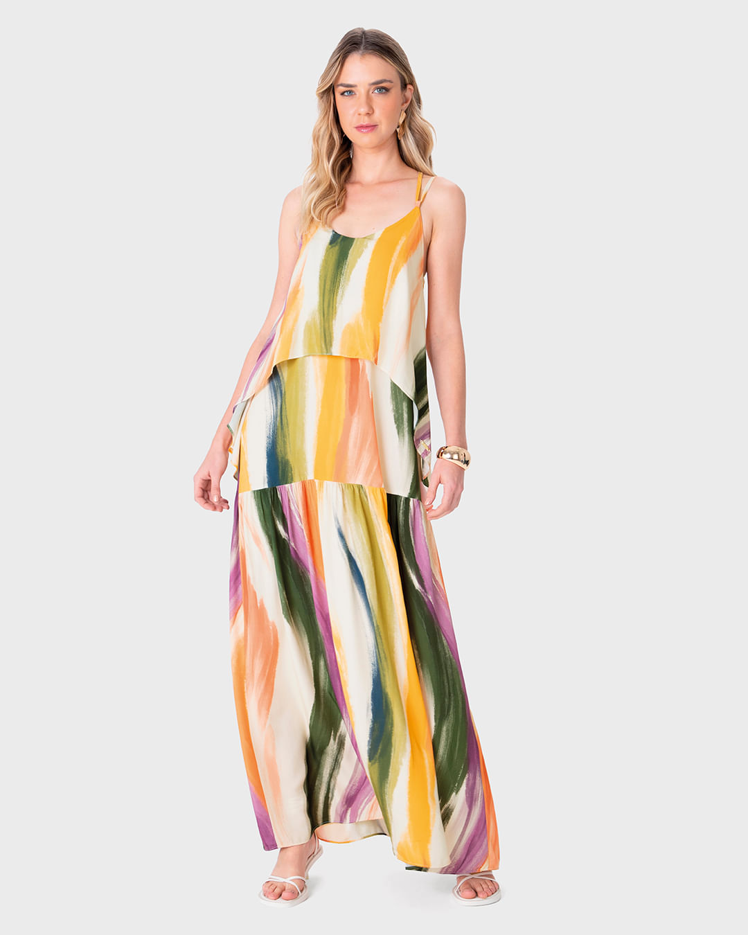 Vestido Longo Feminino Alça Fina Amarração Nas Costas Em Viscose - ENFIM - Imagem 14