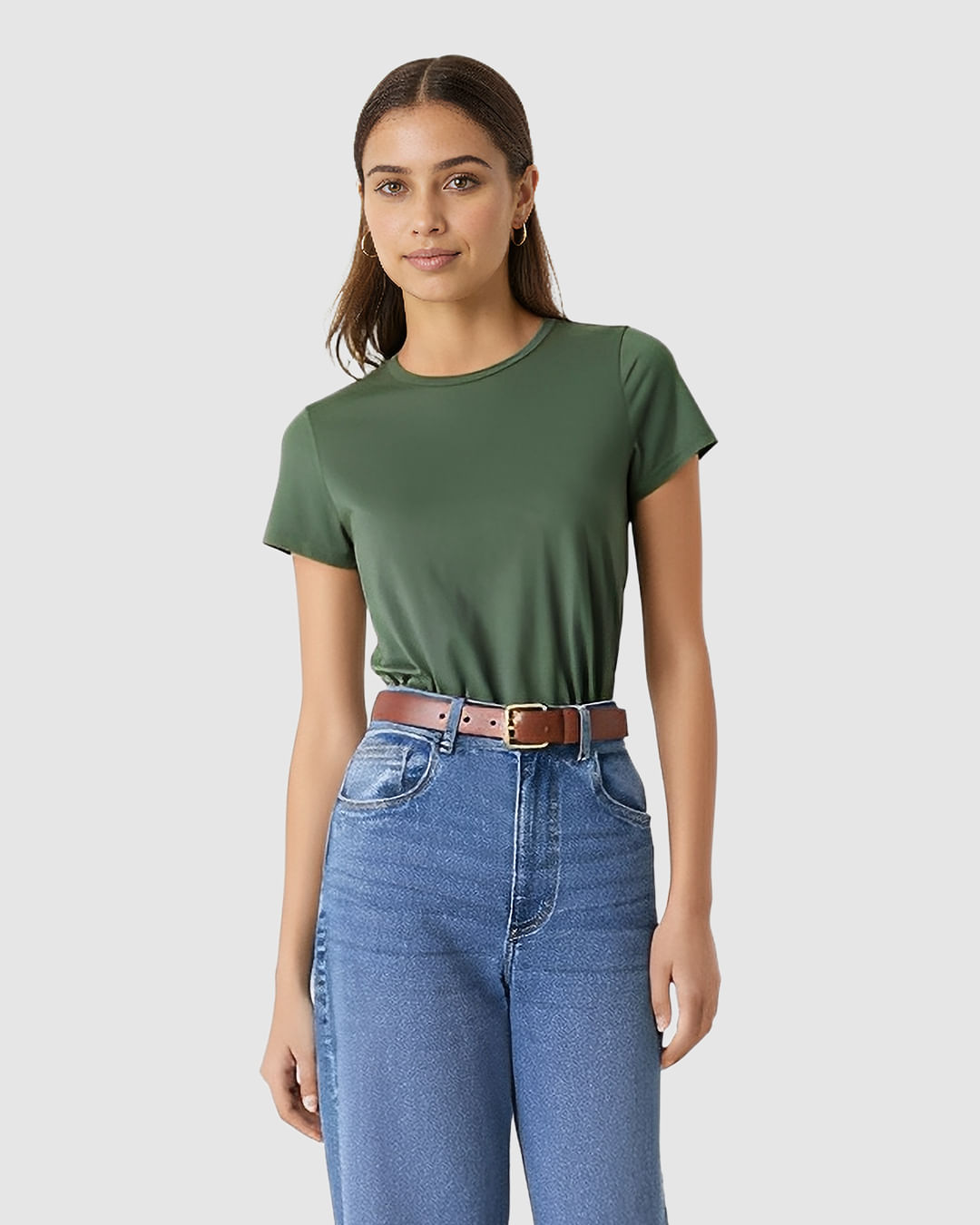 Blusa Básica Feminina Decote Redondo Manga Curta Em Malha Algodão Pima - Imagem 13