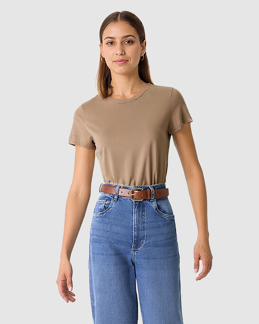 Blusa Básica Feminina Decote Redondo Manga Curta Em Malha Algodão Pima - Imagem 7