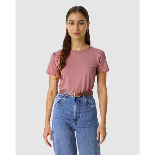 Blusa Básica Feminina Decote Redondo Manga Curta em Malha Algodão Pima