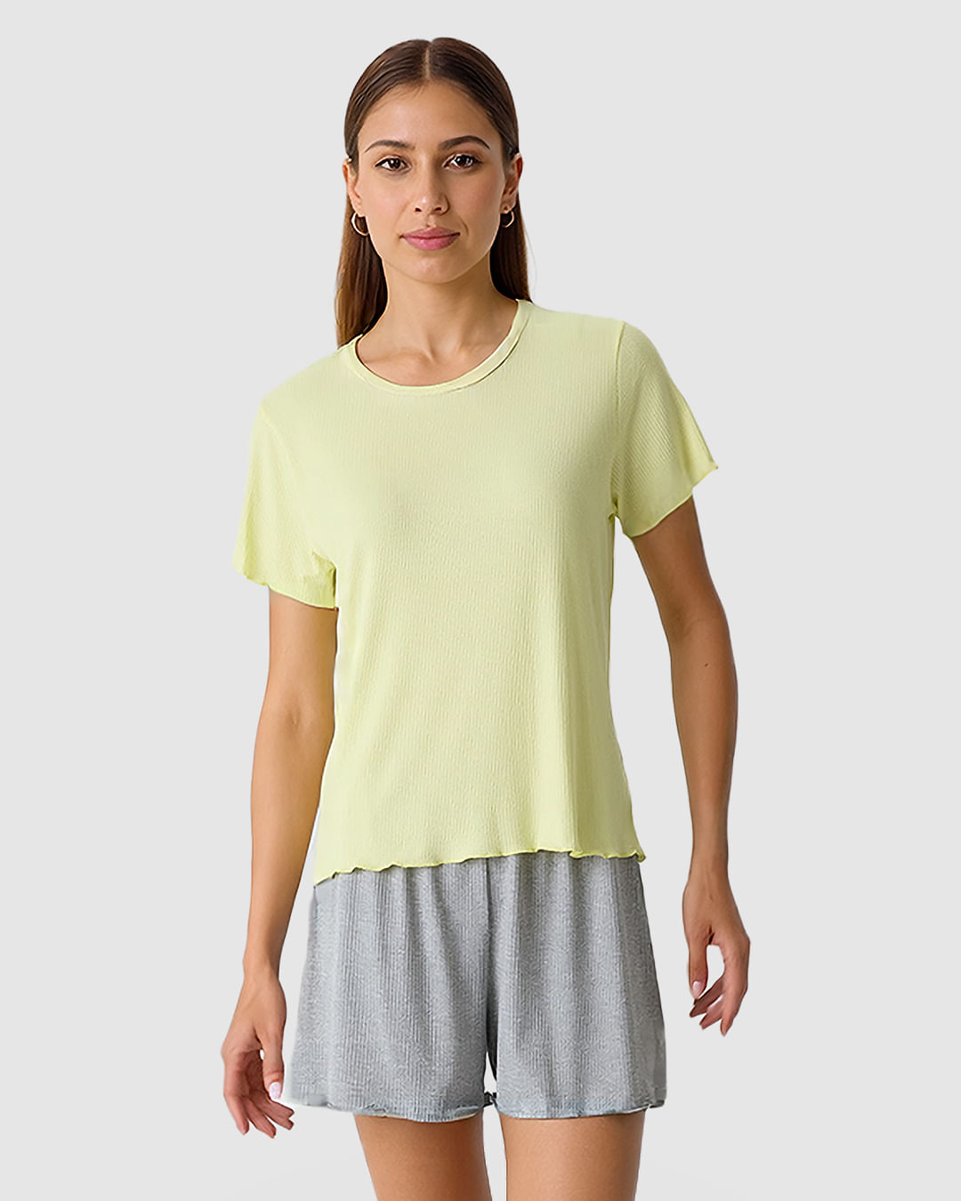 Pijama Curto Feminino Costura Filete Gola Em Malha De Viscose Canelada - Imagem 16