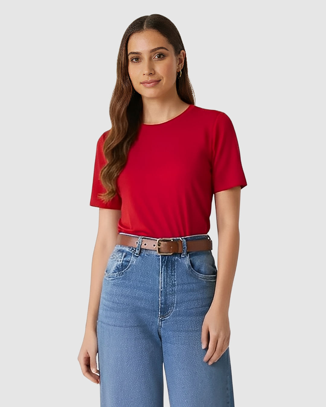 Blusa Básica Feminina Decote Redondo Manga Curta Em Malha Algodão Pima - Imagem 16