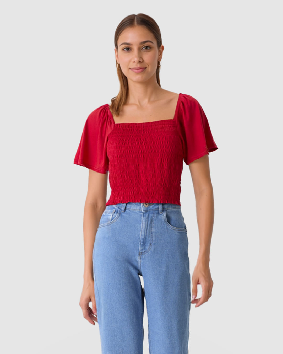 Blusa Feminina Detalhe Lastex Frontal E Manga Curta Em Algodão - Imagem 11