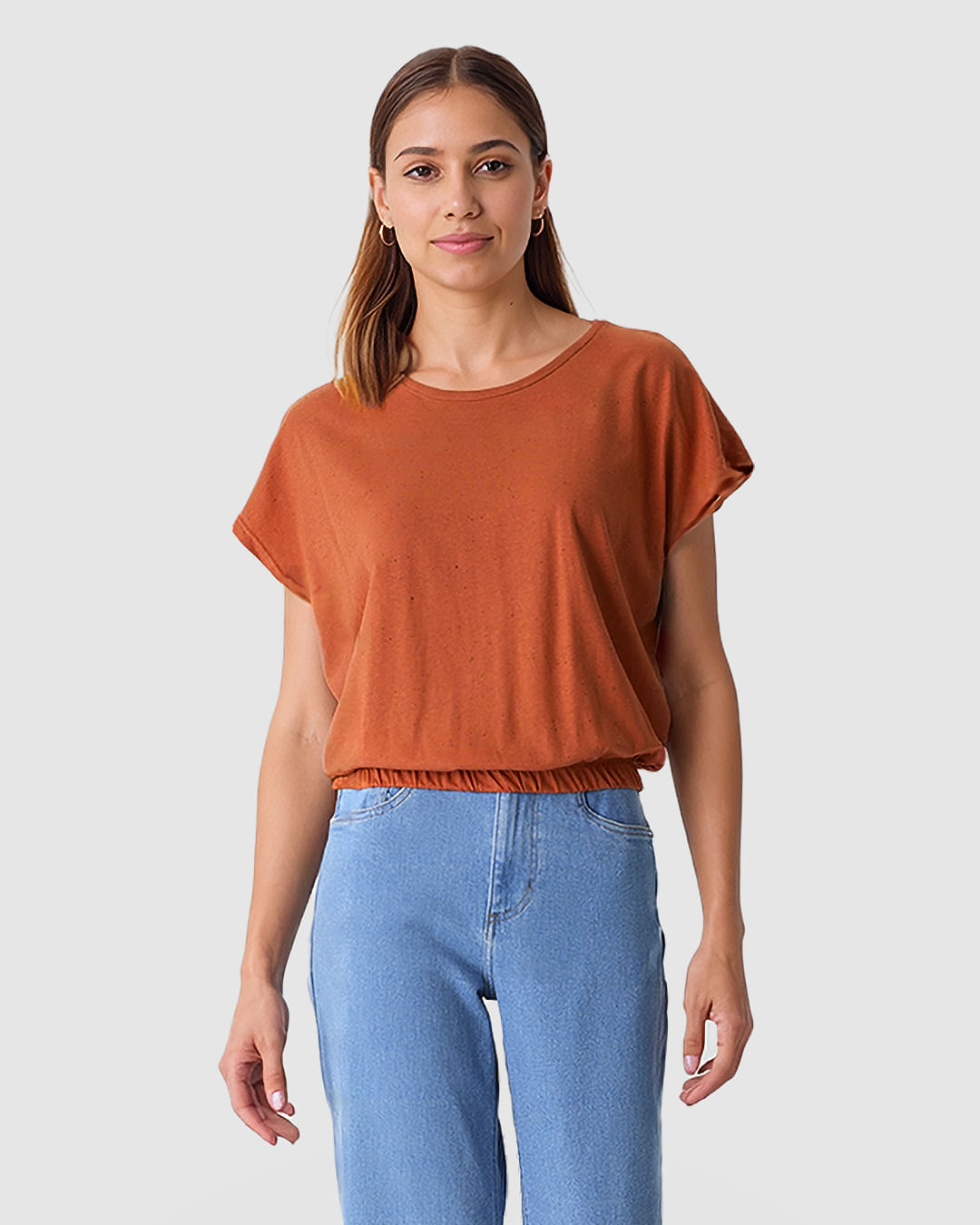 Blusa Ampla Feminina Barra Acabamento Elástico Em Malha Botonê - Imagem 11