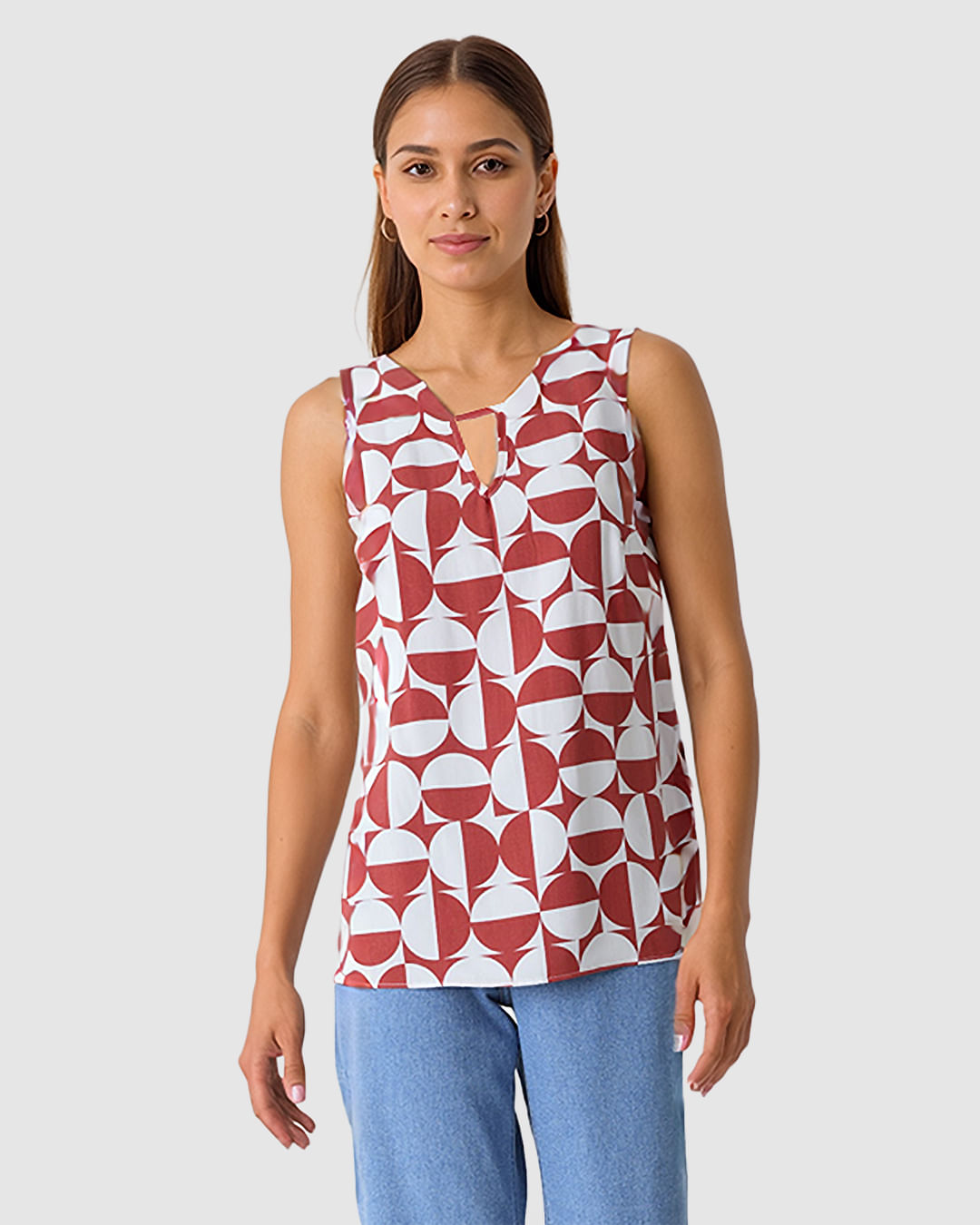 Regata Feminina Estampada Detalhe Fenda Decote Em Viscose