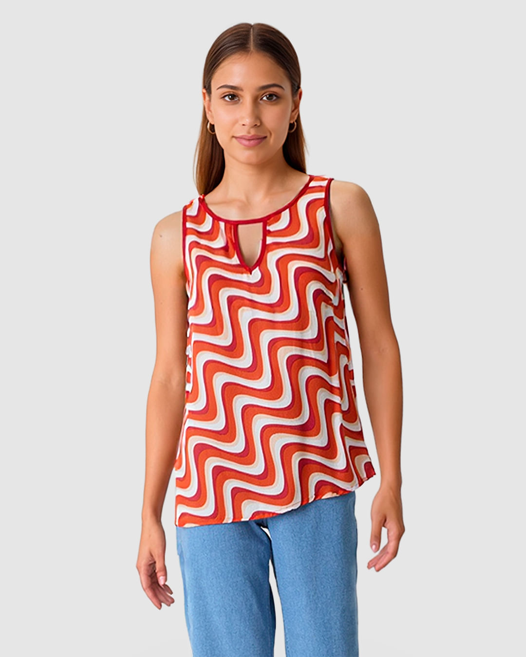 Regata Feminina Estampada Detalhe Fenda Decote Em Viscose - Imagem 21