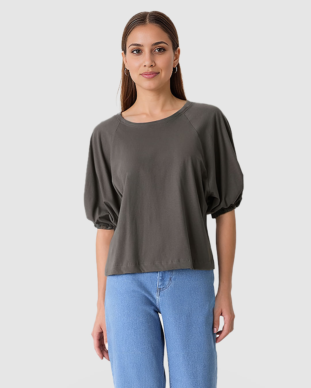 Blusa Ampla Feminina Manga Bufante Com Elástico Em Algodão - Imagem 11