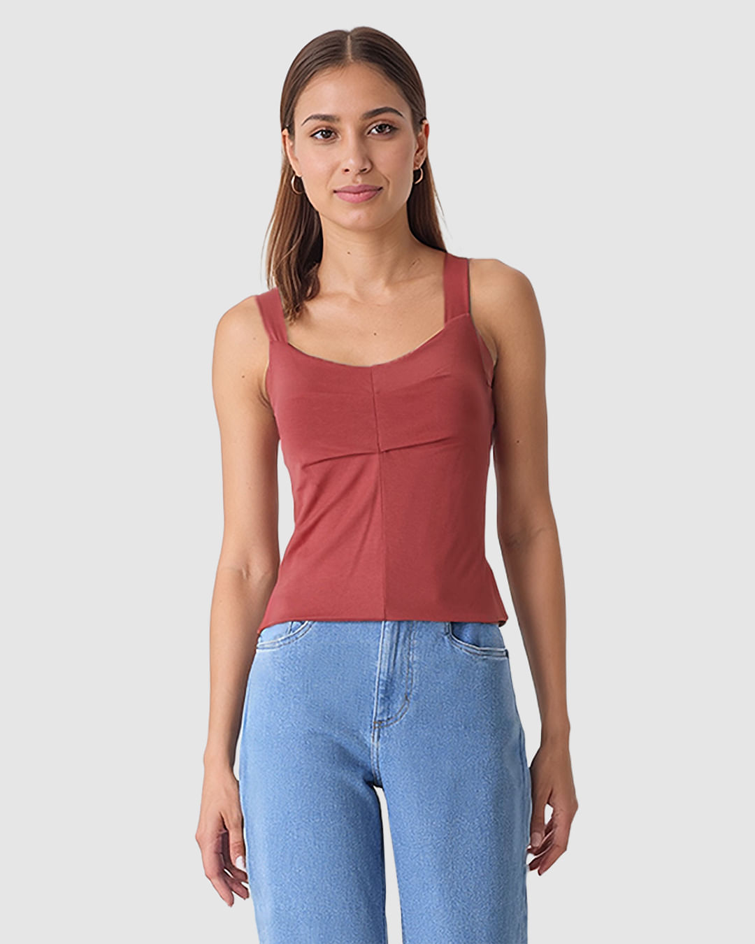 Regata Feminina Decote V Alça Larga Em Viscose Stretch