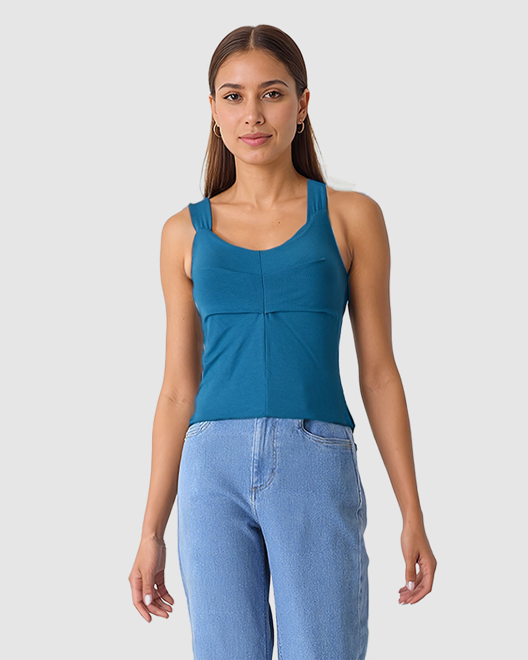 Regata Feminina Decote V Alça Larga Em Viscose Stretch