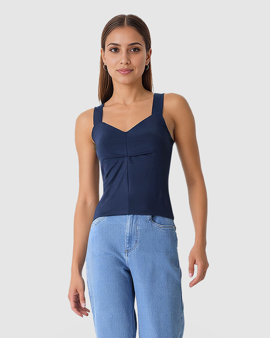 Regata Feminina Decote V Alça Larga Em Viscose Stretch - Imagem 6