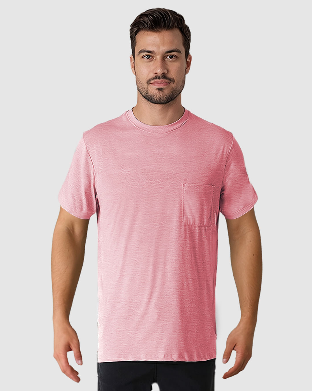 Camiseta Masculina Bolso Frontal Etiqueta Decorativa Em Malha Com Textura - Imagem 11