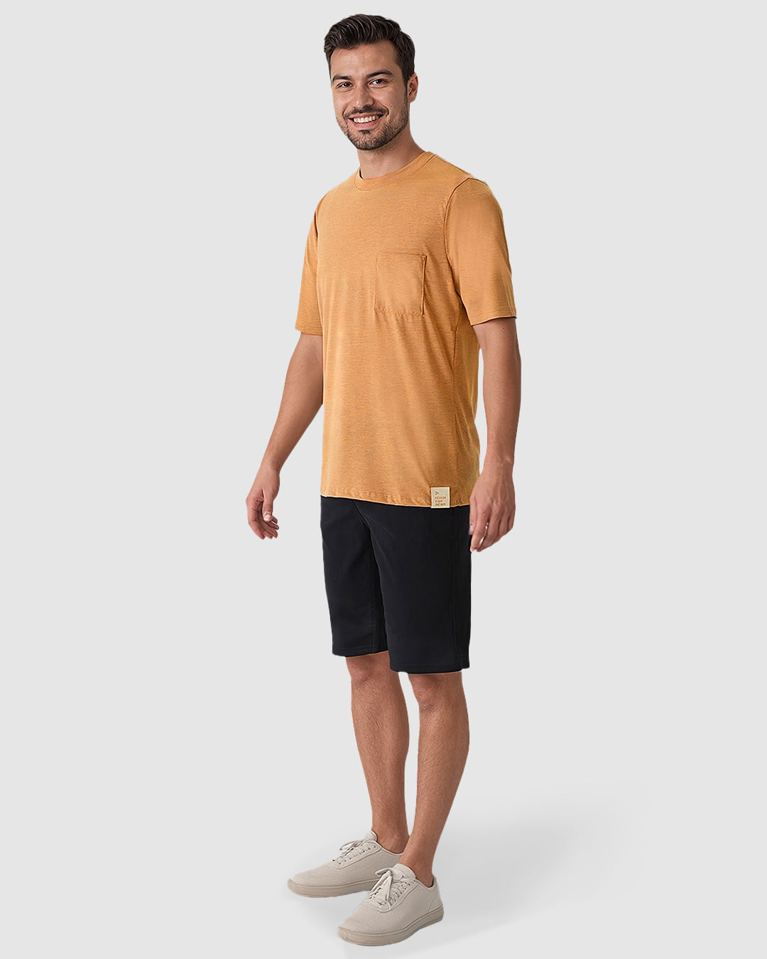 Camiseta Masculina Bolso Frontal Etiqueta Decorativa Em Malha Com Textura - Imagem 13